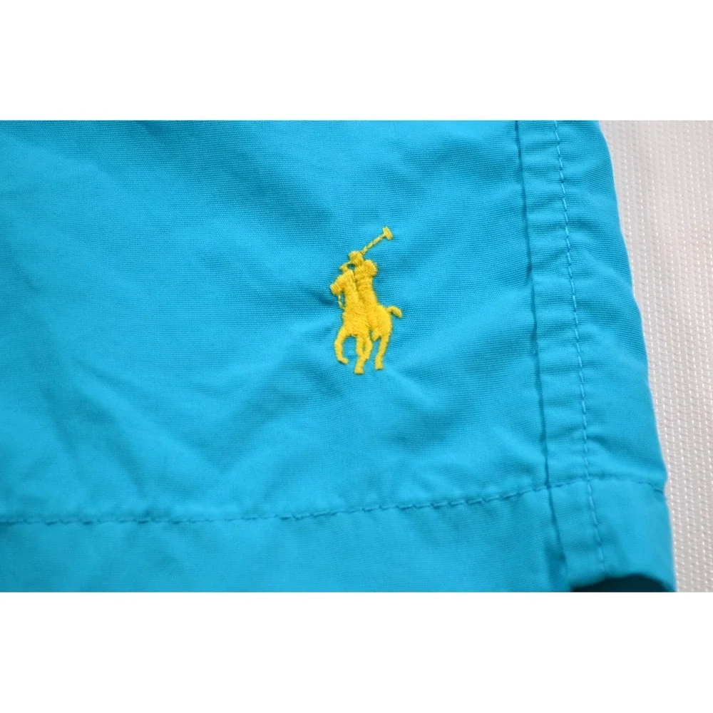Polo Ralph Lauren Blue Swim Trunks Mens L Mesh Brief Drawstring‎ Yellow Pony
